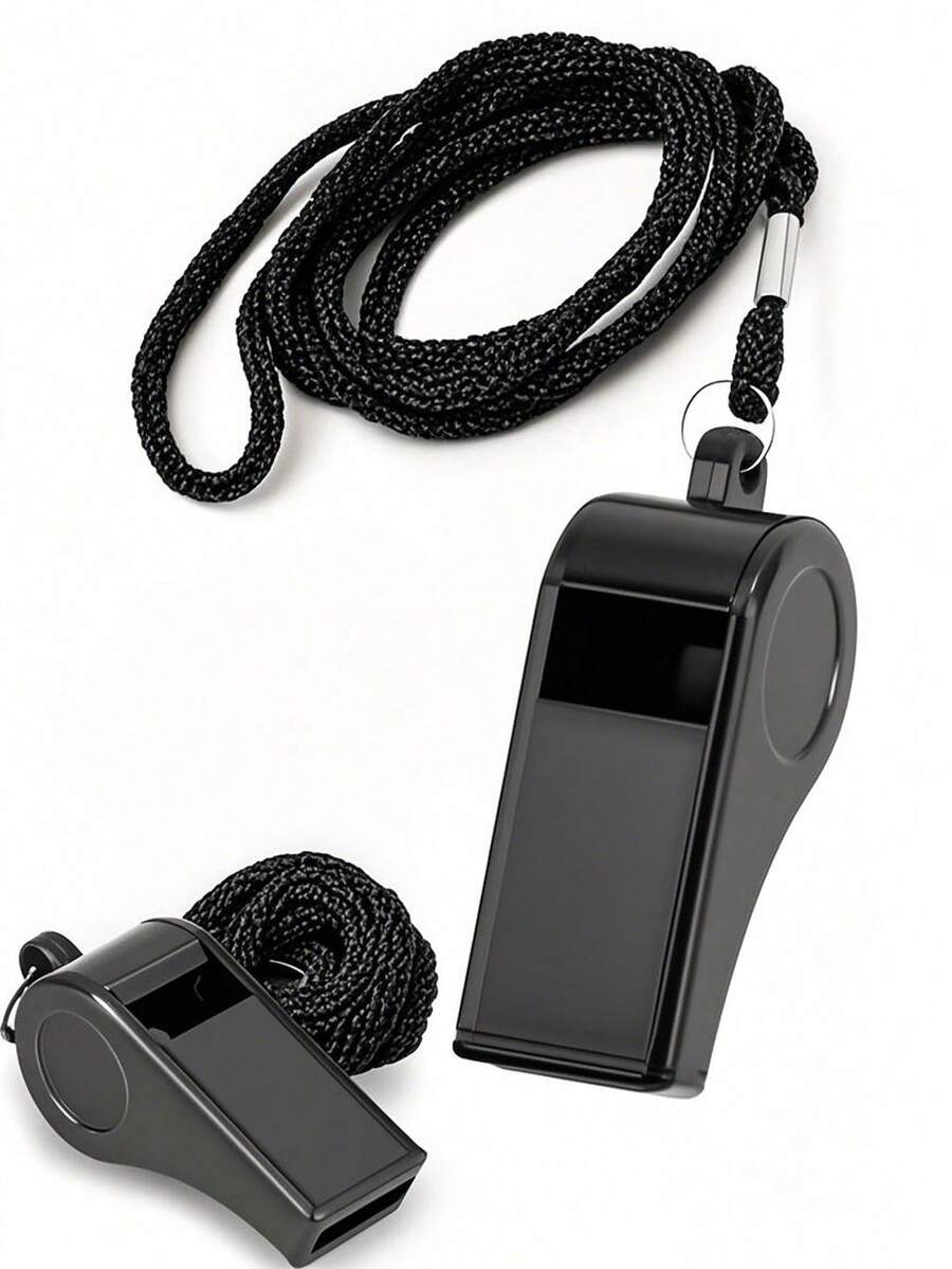 1/2/4pcs-Black Emergency Whistles With Lanyard, Sports Whistle Party Favors For Soccer & Basketball Games, Birthday & Wedding Celebration, Loud Crisp Sound, Plastic Whistles Ideal For Lifeguard, Self-Defense And Emergency, Party Whistle - Black - View 1