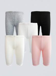 Set de 5 piezas de leggings de verano para niñas, pantalones capri casuales para niños, versión delgada para primavera/verano, leggings de 3/4 con dobladillo con volantes, color blanco, rosa, gris, negro, unicolor, minimalista versátil, adecuado para uso diario, leggings suaves y cómodos, se pueden combinar con blusas y vestidos para volver a la escuela