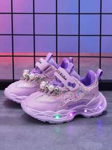 Scarpe luminose disegnate con perle per bambini MGO, scarpe sportive per bambini per primavera e autunno, comode sneaker da principessa per ragazze, scarpe casual con luci per bambini da 1 a 6 anni