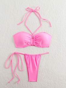 Conjunto de bikini de triángulo de unicolor sexy para playa y verano
