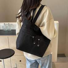1pc Large-Capacity Canvas Tote Bag For Women, New Style 2025, Suitable For School And Commuting, Crossbody Bag.