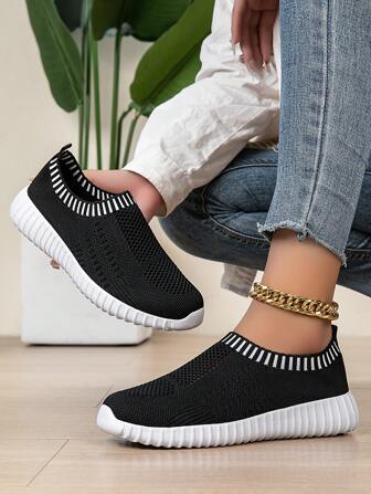 Chaussures décontractées antidérapantes en maille pour femmes, légères et respirantes, chaussures de plein air à la mode, chaussures de marche confortables, noires