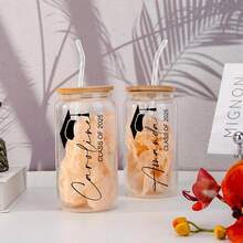 1 件个性化 16 盎司毕业玻璃杯，可定制姓名和年份 - 独特的罐形毕业生杯 - 冷热饮具 - 可放入微波炉和洗碗机清洗 - 舒适握感 - 2025 届毕业生礼物