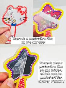 Hello Kitty Espejo colgante de acrílico con movimiento de Hello Kitty, espejo de maquillaje portátil, decoración creativa de estilo retro DIY para llavero, bolso y otros usos