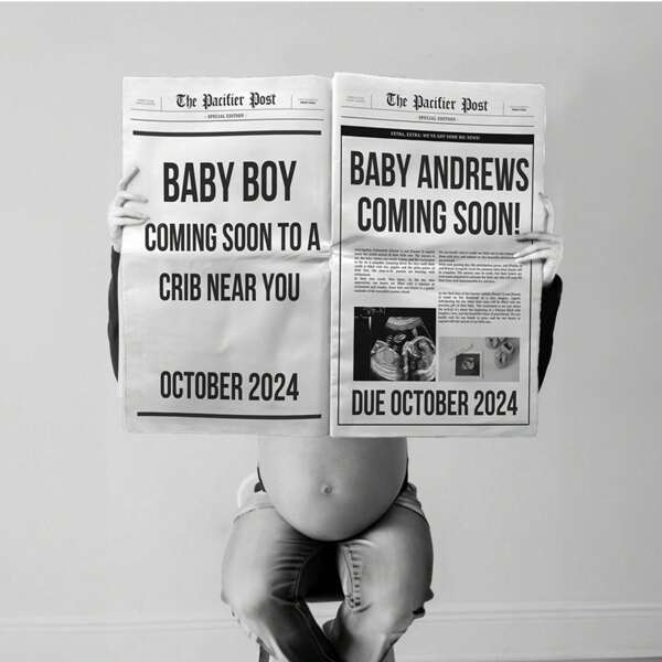 1pc Large Pregnancy Announcement Newspaper Template, Customizable Pregnancy Reveal 288x580mm,Back To School,School Supplies