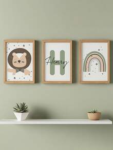 3pcs Custom Frameless Children's Posters Animal Wall Art Prints, Personalised Name, Boho, Lion, Rainbow, Child Kids Decor, Kids Room Decoration Poster, Watercolor Wall Art Pictures Kids Bedroom Home Decoration, Thanksgiving Gifts, Unique Christmas Gifts, Christmas Gifts, New Year Gifts, Birthday Gifts Back To School, Multi-Functional, Ornamental, Letter, Stylish, Modern, Colorful, Cute, Adorable, Casual, Custom, Personalised, Unique, Customized, Ideal Gifts For Her, Chic Autumn, Kids, Customized Nursery Decor - Multicolor - View 15