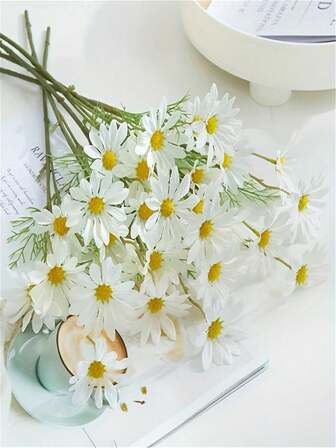 6束30朵白色仿真花 - 小雏菊、荷兰菊、洋甘菊、手持花束，用于婚礼装饰、新娘花束照片、户外庭院装饰、摄影道具、家庭酒店婚礼装饰、生日派对用品、房间装饰、场景装饰、DIY节日配饰、秋季装饰、秋季