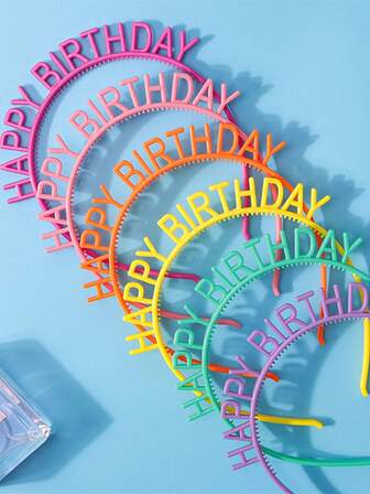 12 件塑料生日派对头带发箍装饰，彩色派对用品“生日快乐”发饰