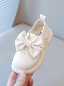 1 Pair Girls Bow PU Slip-On Cute Flat Athletic Sneakers, Suitable For Spring & Autumn