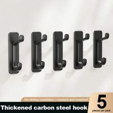 5pcs Heavy Duty Adhesive Wall Hooks - No Drill Sticky Hangers For Bathroom, Kitchen, RV - Modern Black Finish, Holds Coats, Towels, Umbrellas, Bathroom Hooks, Utility Hooks