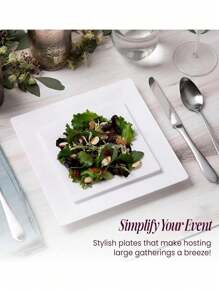 1 Set mit 25 Stücke 16,5 cm/24,1 cm quadratischen reinen weißen Speisetellern, wunderschönes und schönes Geschirr, wiederverwendbar und einfach zu reinigen. Perfekt für Hochzeiten, Geburtstagsfeiern, Familientreffen, Outdoor-Teambildungsaktivitäten und andere Anlässe.