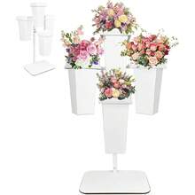 Flower Display Stand With Buckets, Flower Pot Stand, Flower Stand Metal, Florist Bouquet Shelf For Wedding, Party, Events, White-Yl - White - View 1