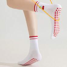 1 Pair Of Cherry Silicone Anti Slip Women's Socks, Yoga Socks, Cute Ballet Pilates Sports Fitness Socks, Breathable Sports Socks