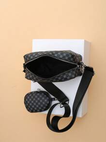 Two Pieces Embroidered Thread Men's Crossbody Bag, Mini Key Bag, Fashionable And Retro Bag, Crossbody Bag
