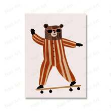 1pc Gift Funny Animals Rabbit Dog Cat Skateboard Posters Prints Wall Arts Canvas Nursery Picture For Baby Room Decor Optional Frame