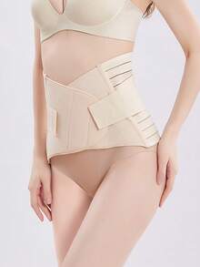 1pc Women Postpartum Body Shaper Abdomen Belt Waist Trainer Corset Breathable Shapewear Belly Band Compression Wrap, Sports - 杏色 - 查看 3