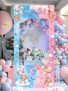 Baby Gender Reveal Party Backdrop - Cute Bear And Balloon Vinyl Photography Backdrop, Perfect For Baby Shower And Birthday Decorations , Home Decor, Baby Gender Reveal Party