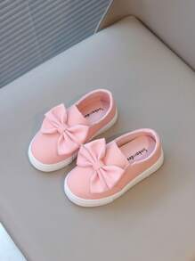 1 Pair Girls Bowknot PU Slip-On Cute Flat Children Casual Shoes, Suitable For Spring & Autumn