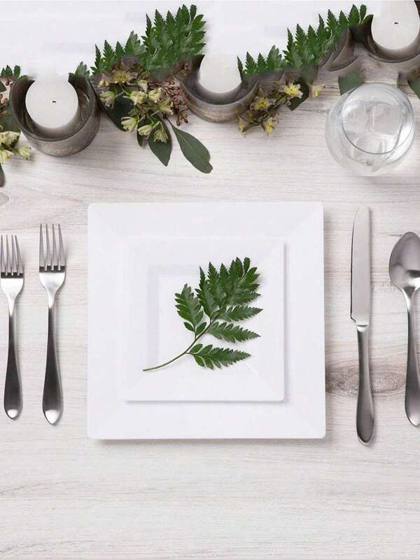 1 Set Of 25 Pieces 6.5 Inch/9.5 Inch Pure White Square Dinner Plates, Lovely And Beautiful Tableware, Reusable And Easy To Clean. Perfect For Weddings, Birthday Parties, Family Gatherings, Outdoor Team Building Activities And Other Occasions.