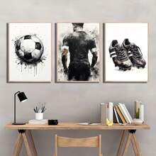 3 lienzos con pósteres, arte moderno de partidos de fútbol, pinturas de arte en lienzo, decoración de pared ideal moderna para el hogar, regalo opcional con marco