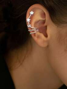 1 件夸张流苏仿珍珠水钻夹式耳环，适合情人节、狂欢节、毕业/返校季、日常佩戴 - 銀色 - 查看 10