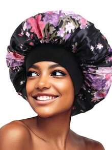 3 件套女士多色花朵弹性宽带无檐帽头带，丝绸帽缎面睡帽 - 彩色 - 查看 2