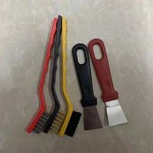5pcs Kitchen Cleaning Tool Set - Hand-Held Multi-Surface Brush And Scraper For Stove, Range Hood And Dirt Removal - Durable Nylon, Iron, Brass Wire Brush Combo - For Home And Outdoor Use