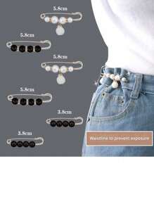 New Sweet And Versatile Pearl Waist Belt, Resize To Match Pants, Belt And Skirt, Waist Artifact, Female Pin, Anti-Exposure Brooch, Collar, Anti-Exposure Brooch Buckle, Invisible Anti-Pearl Brooch, Female Waist Pin, Fixed Clothes, Corsage, Shirt Brooch, Can Be Used As Clothing Decoration 6 Pieces/Set, Aluminum Alloy Waist Buckle Waist Decoration Set