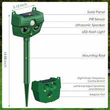 1 Pc Outdoor Solar Ultrasonic Animal Repeller - Multi-Animal Deterrent Targeting Squirrels, Raccoons, Skunks, Foxes & Deer For Garden & Yard - Green - View 5