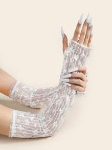 1 Paar Frauen Ganzarm Handschuhe mit vollständigem Strass, neue Vintage Stil Mesh Spitzen lange Braut Hochzeitskleid Handschuhe, schwarz