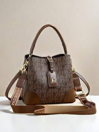 Sac seau à la mode pour femme avec trois bretelles, imprimé lettre, compartiments multiples, sac à bandoulière pour un usage quotidien
