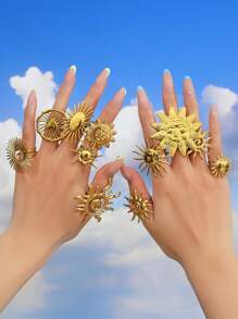 1/3/6 Stück modische, goldplattierte Edelstahl Spiral-Herz & Lächelndes Gesicht verstellbare Ringe, geeignet für Frauen Sommer Strandparty Urlaub Alltag, Geschenke für Paare oder Freunde