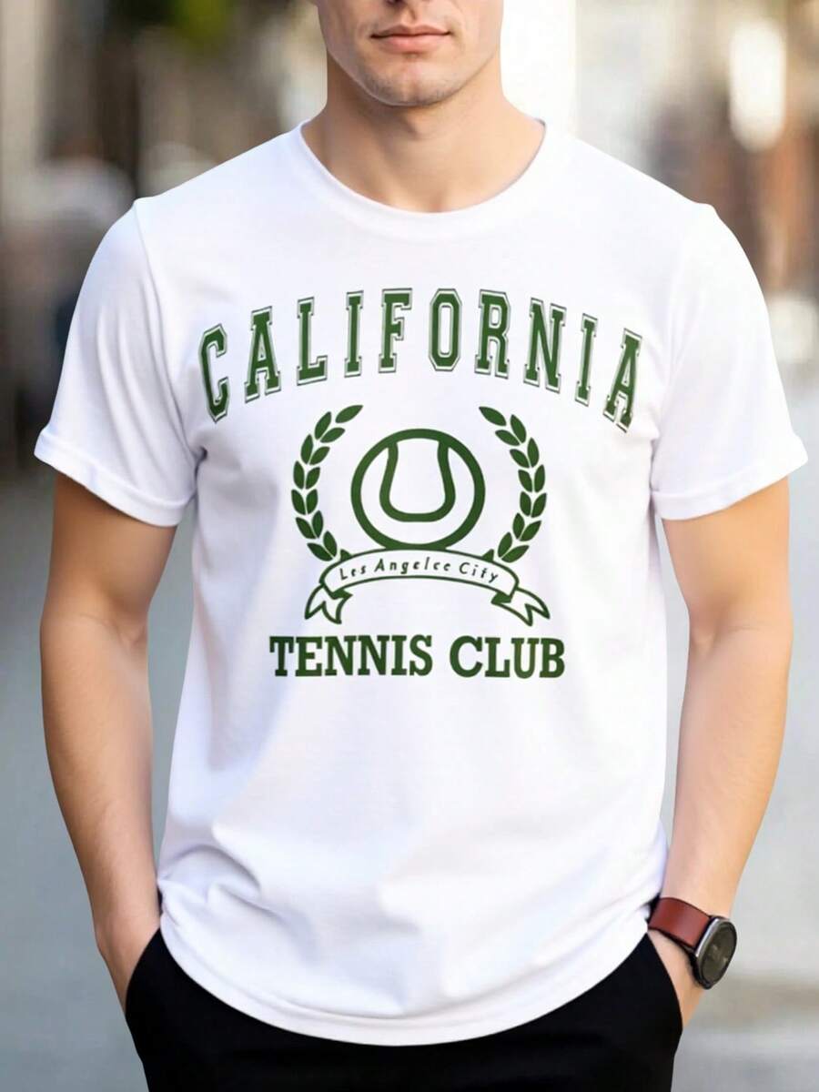 Playera 100% Algodón Peinado Con Temática Club De Tenis Ideal Para Regalos, Uso Diario, Entrenamiento - Blanco - Ver 1