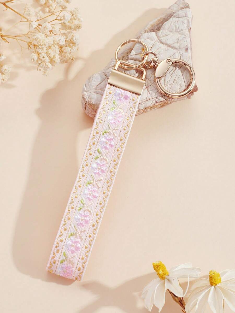 1个锌合金钥匙扣，钥匙链，包包挂饰，钥匙扣配件，腕带钥匙扣，印花织带钥匙扣，女士汽车钥匙扣，女士包包挂饰钥匙扣，通用钥匙扣，女士时尚钥匙扣（由于拍摄角度和光线不同，可能存在轻微色差，请以实物为准。） - 淺粉色 - 查看 1