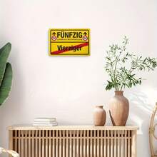 1pc 50th Birthday Metal Tin Plate - Funny "Funfzig" German Style Wall Decor With 50 Speed Limit Design - 30x20cm Unframed Vintage Party Decoration, Suitable For Men And Women, Creative Partner Gift, Iron Plate Wall Art Sign, Retro Style, High Quality Printing, Milestone Celebration, Random Hole Style - Multicolor - View 5