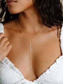 1 pièce Mode Polyvalent Collier Long en Métal Incrusté de Strass en Forme de Y, Convient aux Femmes pour Un Port Quotidien et en Soirée, Bijou Délicat et Minimaliste