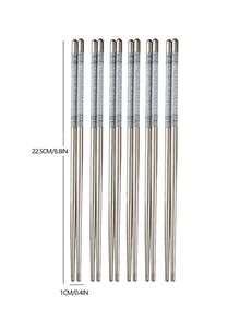 6/10pcs Stainless Steel Chopstick Set, Porcelain Pattern, Non-Slip & Heat-Resistant, Adult Tableware Chopstick Set For Home Use - Silver - View 11