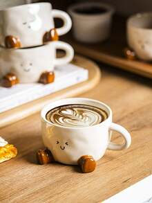 1 件可爱卡通陶瓷杯带脚印表情，家用下午茶咖啡杯，拿铁杯，花茶杯，早餐牛奶杯，情侣水杯，节日礼物，送给家人和朋友的礼物 - 彩色 - 查看 6