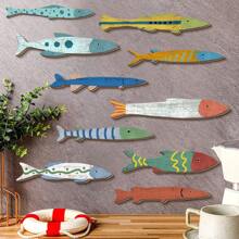 1/10 Piezas Decoración de pared de peces de madera de colores estilo playa, náutico y costero. Escultura de pared con diseño de banco de peces para decoración de hogar, baño, dormitorio (para pegar DIY). Decoración de verano, dormitorio, pared, escuela, sorpresa escolar, decoración de dormitorio