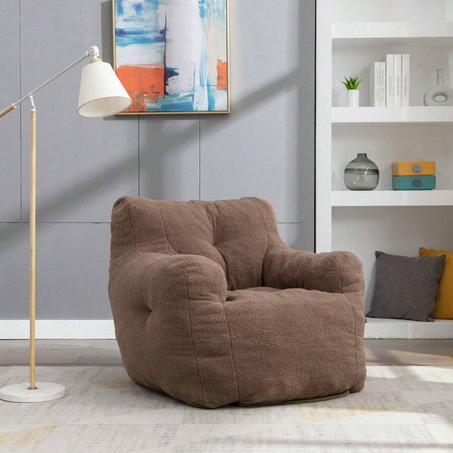 010-Soft Teddy Fabric Tufted Foam Bean Bag Chair With Teddy Fabric Coffee-6320 - Multicolor - View 1