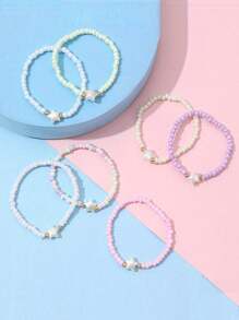 Set de 7 piezas de pulseras con cuentas de corazones, estrellas y dijes de colores para niñas, adecuadas para uso diario, fiestas y regalo de cumpleaños