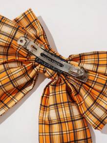 1pc Girls' Cute British Style Plaid Bow Spring Hair Clip Accessory