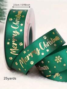 2.5cm*25yards Christmas Ribbon, Burgundy & Olive Green Polyester Satin Ribbon, Holiday Festive Ribbon With Snowflake And Christmas Tree Pattern, Suitable For Gift Wrapping, Party Decoration, Bow Making, Sewing And Craft