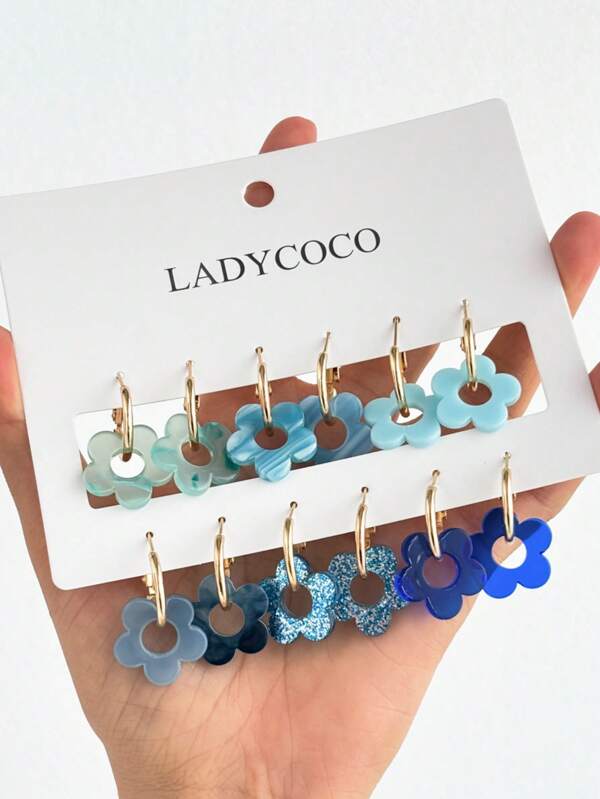 6 Pairs Fashion Summer Acrylic Pendant Earrings, Suitable For Women's Jewelry, Made Of 316 Stainless Steel Hypoallergenic Hooks, Rotate Super Cute