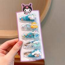 5pcs/Set Cute Cartoon Kuromi & Melody Resin Hairpin, Hair Clip For Bangs & Flyaways, Girl Sweet Hair Accessories (Color May Vary Slightly Due To Batch Difference)