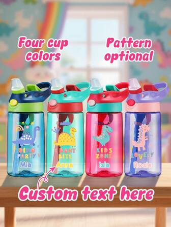 1pc 16oz Custom Water Personalized Little Dinosaur Name Custom Water Bottle, Student Straw Water Cup With Straw Leakproof Safety Lock , Drinking Cup And Beverage Bottle, Student Classmate Back To School Gift Summer Camp Travel Water Bottle Personalized Holiday Gift Halloween Best Christmas Exclusive Gift, Best Gift