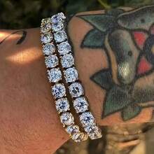 1 件闪亮手链，镶嵌微型氧化锆，嘻哈风格镀金闪光水钻手链，适合日常、派对和珠宝礼物父亲节礼物学校万圣节配饰朋克街头服饰配饰牛仔裤配饰 - 彩色 - 查看 1