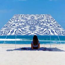 1 Pc Blue Breeze Fresh, Light And Simple Style Outdoor Umbrella Polyester Screen Print Camping, Picnic, Beach Use