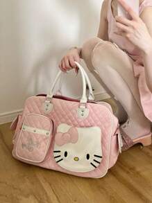 Sanrio 1pc Sanrio Hello Kitty Pink PU Sports Gym Bag, Large Capacity Travel Luggage Bag, Utility Tote, Zipper Closure, Ideal Gift For Travel, Outdoor Sports, Fitness, Street Shooting