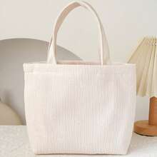 Minimalist Cute Corduroy Bear Handbag, Suitable For Commuting, Work, Outing And Carrying Lunchbox, Perfectly Matching With Fall Outfits Women , Cute , Bow , Kawaii - Multicolor - View 11